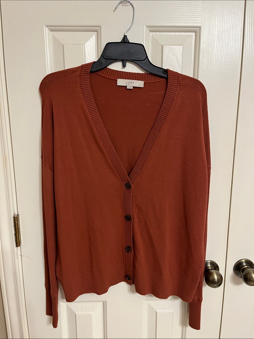 LOFT Men's Rust Button-Front V-Neck Cardigan Sweater
